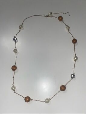 Elegant Pearl and Brown Bead Station Necklace - Women Jewelry